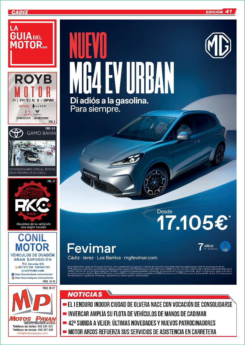 Portada La Guía del Motor Cádiz Edición 41 – MG4 EV Urban